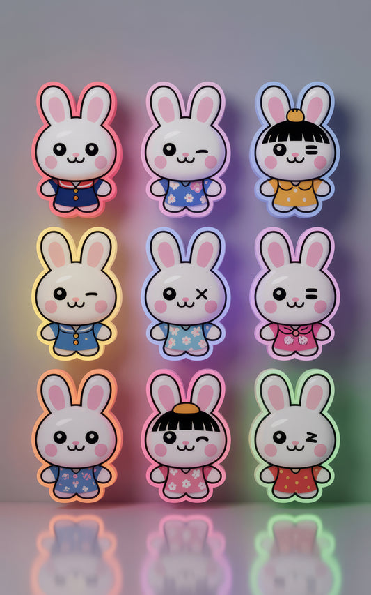 Cute Bunny Stickers Pack for Kids, Colorful Rabbit Decals, Easter Basket Fillers