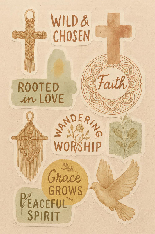 Christian Faith Stickers, Cross Dove Watercolor Decals, Religious Symbols, Spiritual Gifts, Grace Peace Love Art