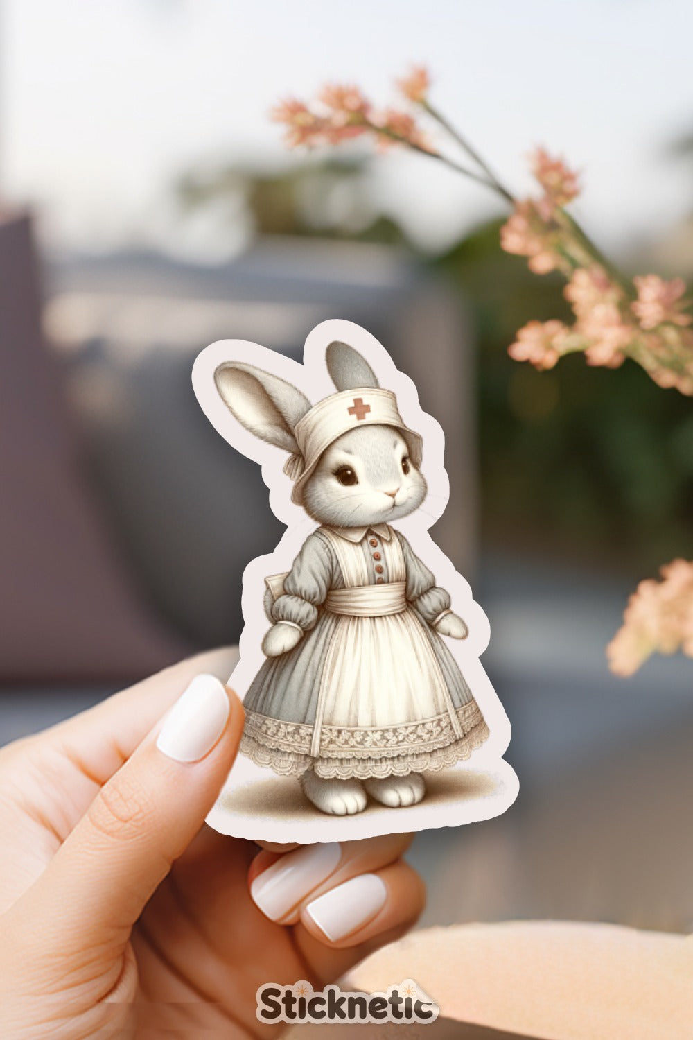 Nurse Bunny Sticker, Cute Rabbit Vinyl Decal, Medical Professional Gift, Adorable Animal Nurse Illustration, Durable Waterproof Sticker