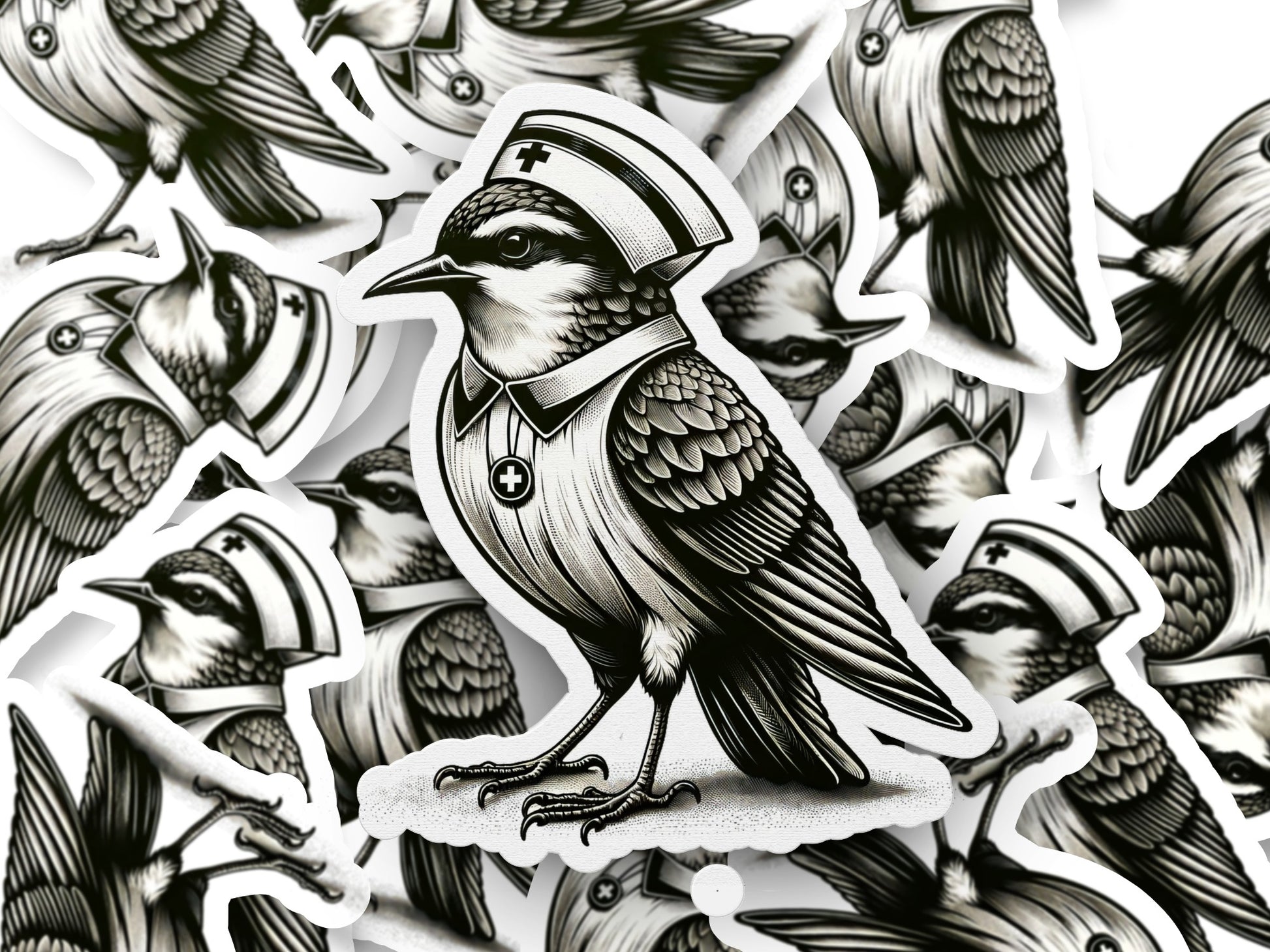 Nurse Bird Art Print, Vintage Style Bird Illustration, Medical Theme Wall Decor, Unique Nurse Gift Idea