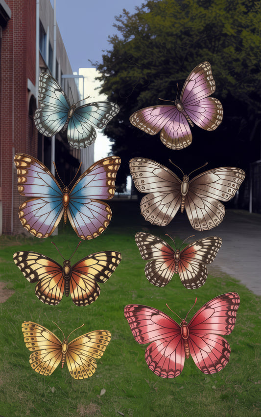 Colorful Butterfly Wall Art, 3D Metallic Butterfly Decor, Assorted Colors, Set of Six, Home Decoration, Indoor Outdoor Use