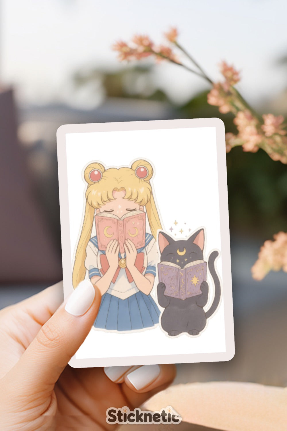 Sailor Moon Inspired Anime Sticker, Cute Magical Girl and Black Cat, Manga Decal for Laptops and Notebooks