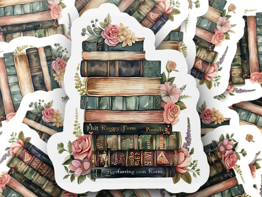 Vintage Books And Flowers Artistic Sticker product