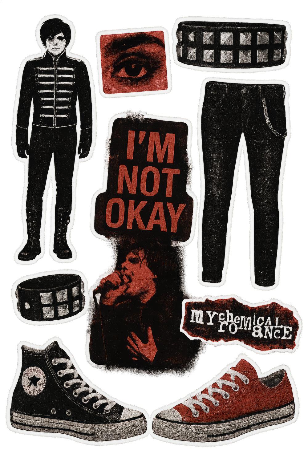 My Chemical Romance Band Stickers, Emo Rock Music Decals, Vinyl Waterproof Sticker Pack, Fan Merchandise, I'm Not Okay
