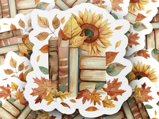 Autumn Leaves and Sunflower with Books Sticker product