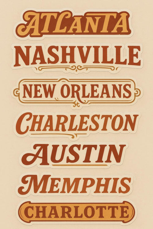 Vintage Style City Name Poster, Atlanta, Nashville, New Orleans, Charleston Art Print