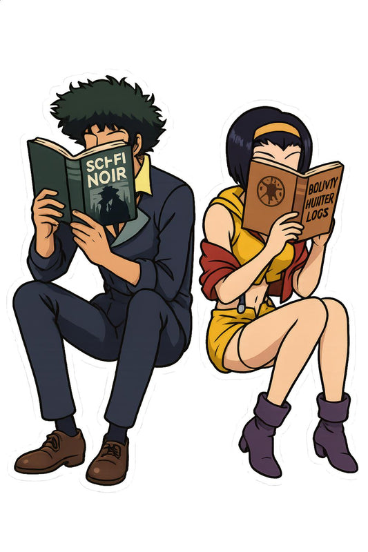 Anime Art Print, Reading Book Characters, Sci-Fi Noir, Bounty Hunter, Wall Decor, Manga Poster, Vibrant Colors, Collector's Item, Gift Idea