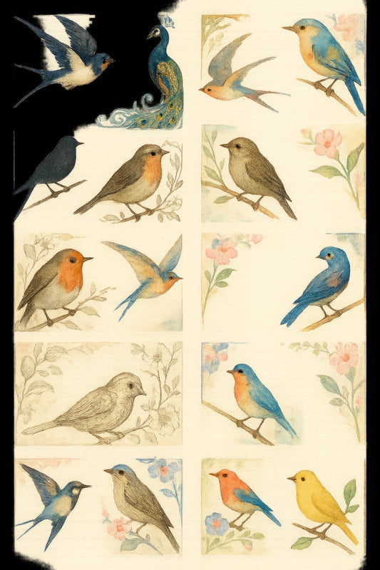 Vintage Bird Illustration Poster, Colorful Bird and Floral Art Prints, Nature Inspired Wall Decor, Birdwatcher Gift Idea