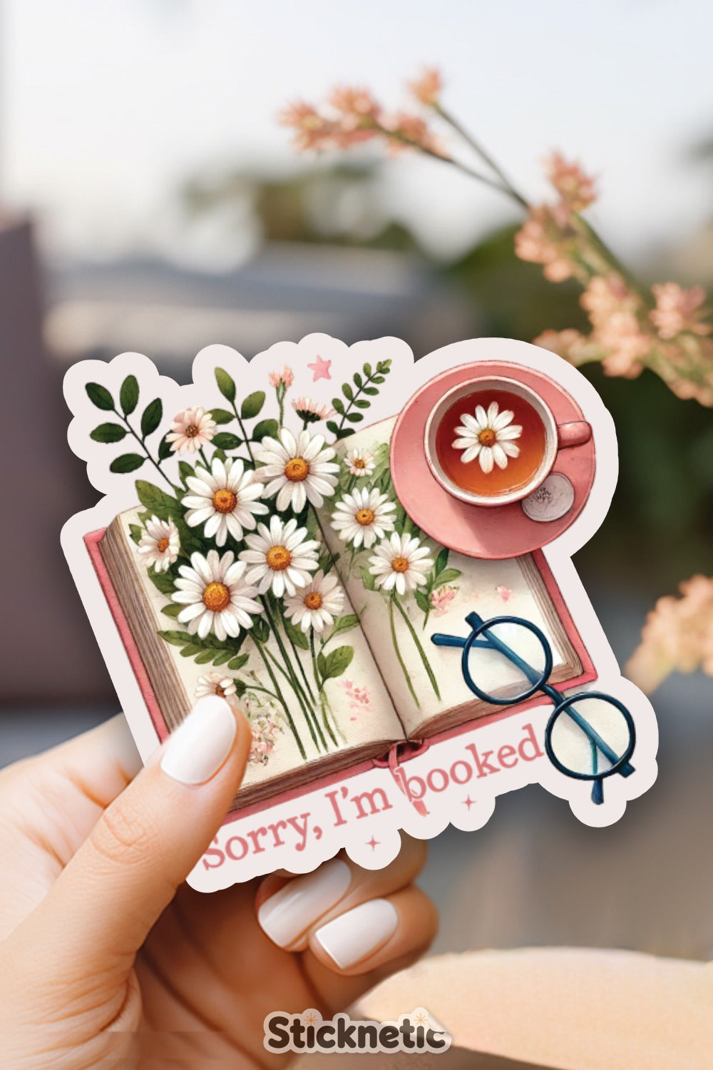Vintage Floral Book and Tea Sticker for Planners