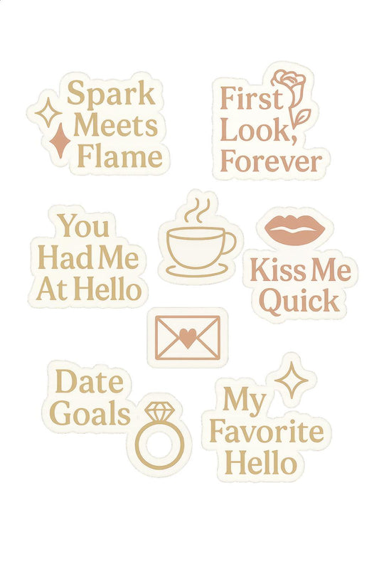 Romantic Sticker Set, Love Quotes, Wedding Planner Stickers, Scrapbooking Decals, Kiss Me, Spark Meets Flame, First Look Forever