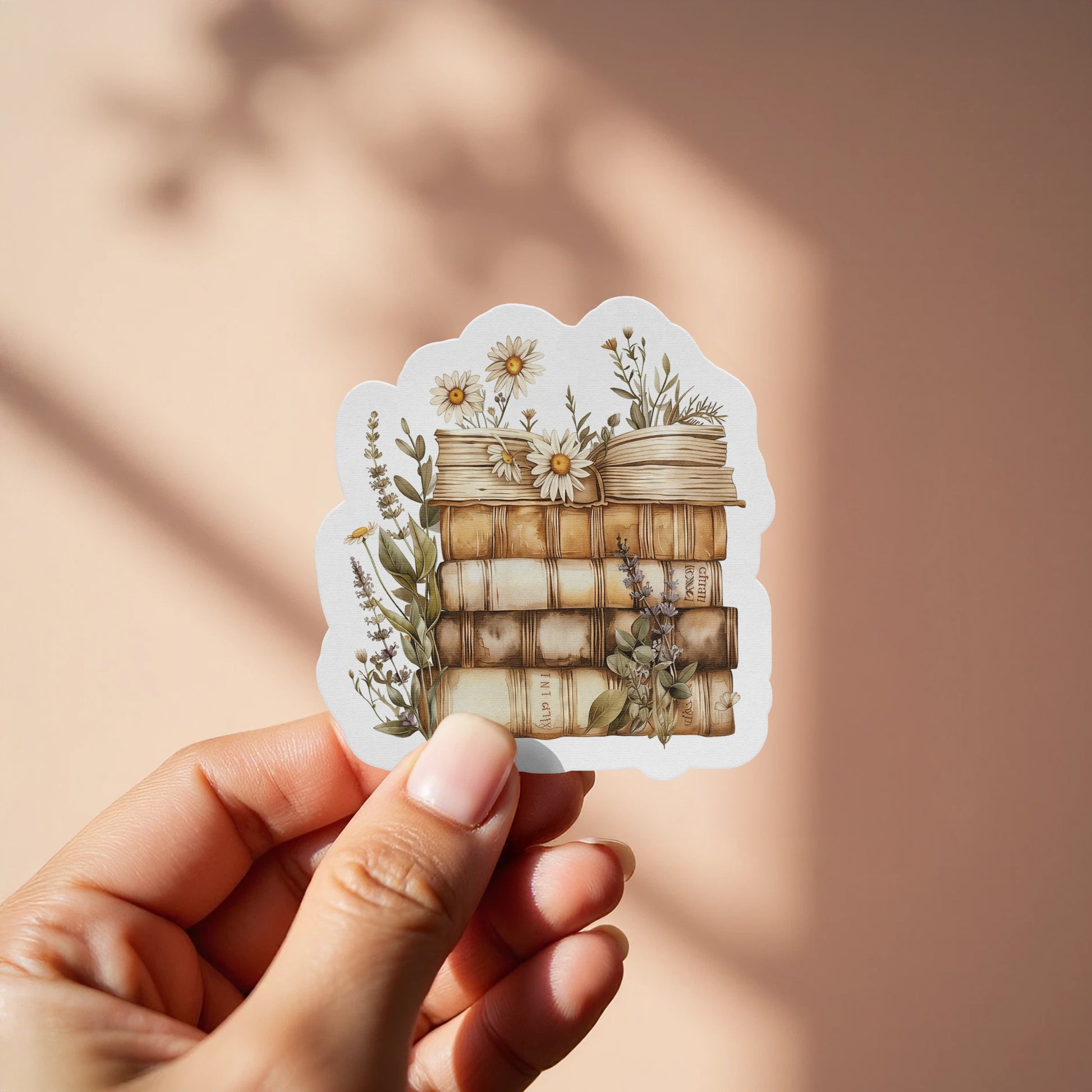 Vintage Books and Flowers Illustration Sticker product type