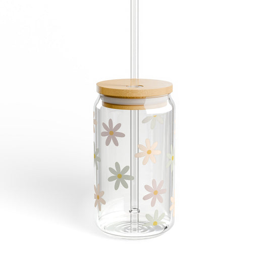 Floral Pattern Glass Jar with Wooden Lid, Modern Home Decor, Kitchen Storage Container