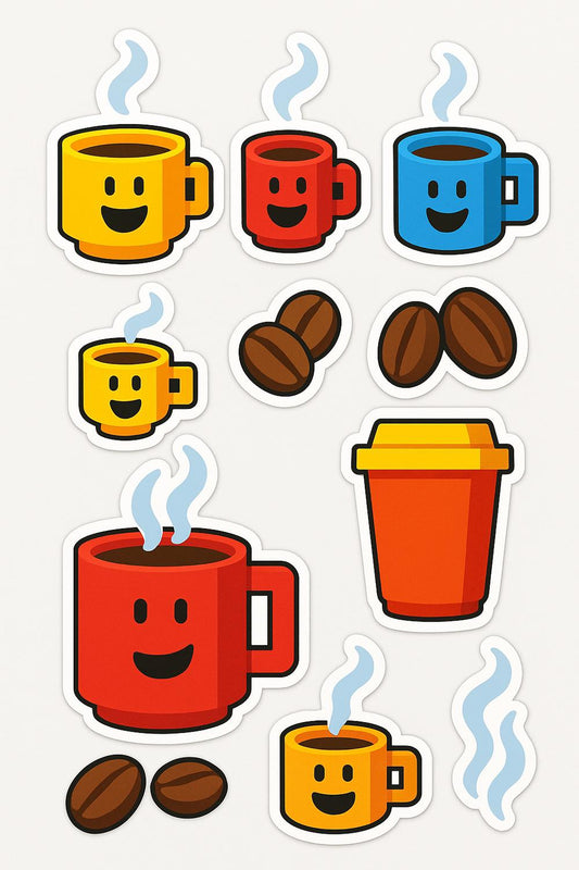 Colorful Smiling Coffee Cup Stickers, Cute Morning Brew Decals, Happy Face Coffee Mug Stickers for Laptops and Notebooks