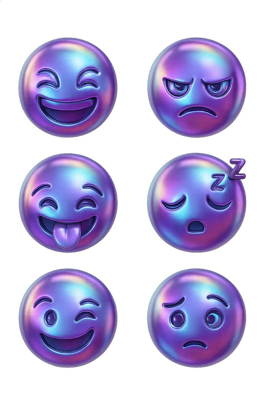 Set of 6 Holographic Emoji Magnets, Colorful Fridge Decor, Cute Smiley Faces, Home Office Accessories, Fun Gift Idea