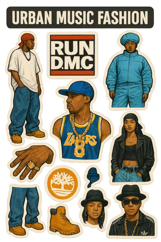 Urban Music Fashion Sticker Set, Hip Hop Style Icons, Retro Run DMC, Vintage Streetwear Decals