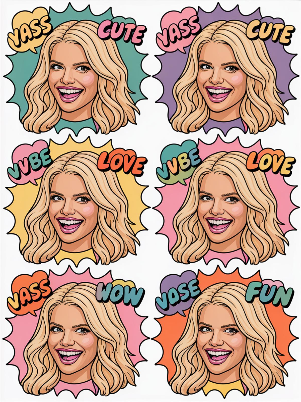Pop Art Woman Portrait Stickers, Cute Love Wow Fun Vibrant, Colorful Retro Comic Style Decals
