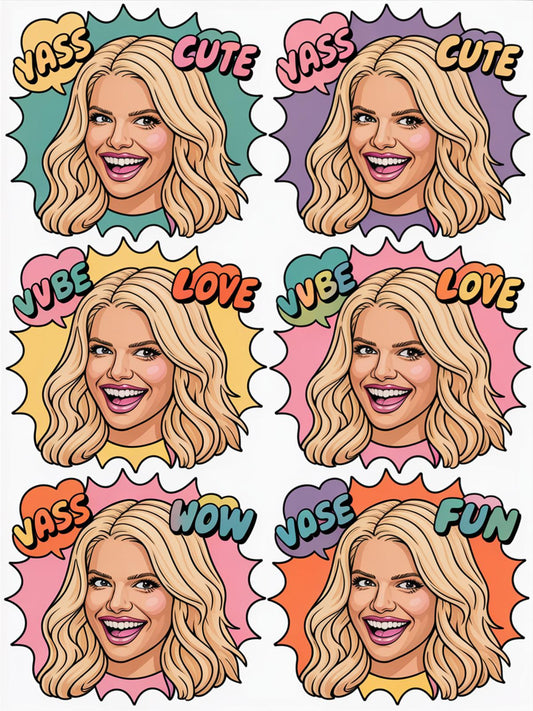 Pop Art Woman Portrait Stickers, Cute Love Wow Fun Vibrant, Colorful Retro Comic Style Decals