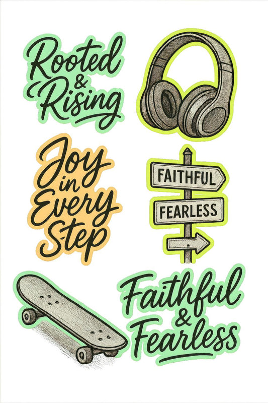 Rooted and Rising Joy in Every Step Faithful Fearless Skateboard Headphones Art Print