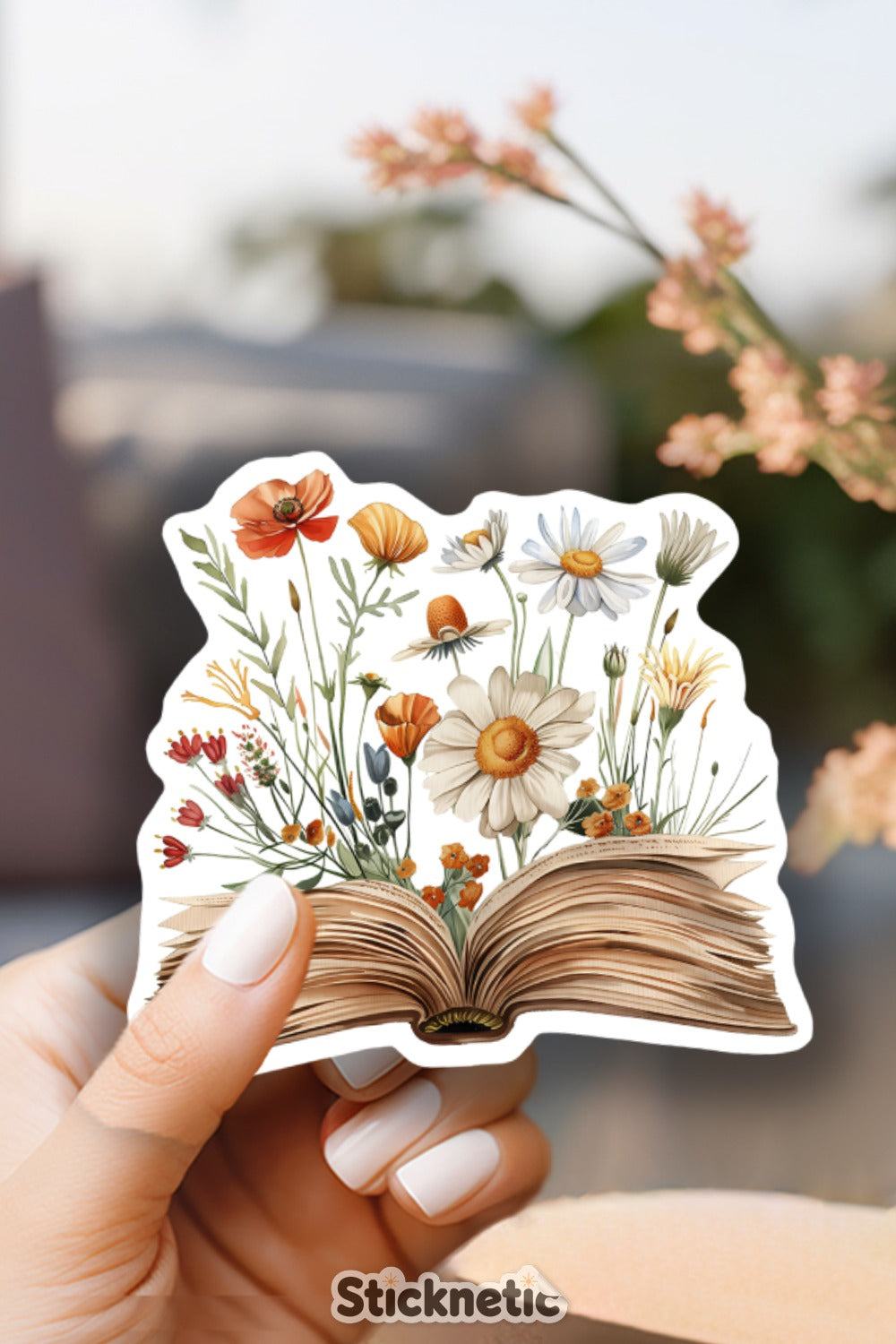 Artistic Floral Illustration Open Book Sticker product