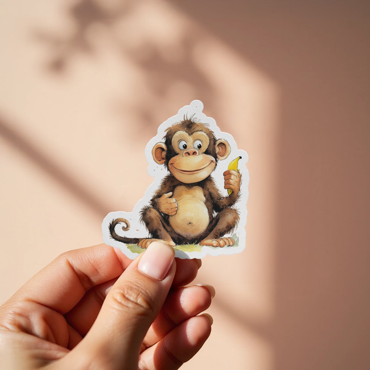 Adorable Cartoon Monkey Holding Banana Sticker product