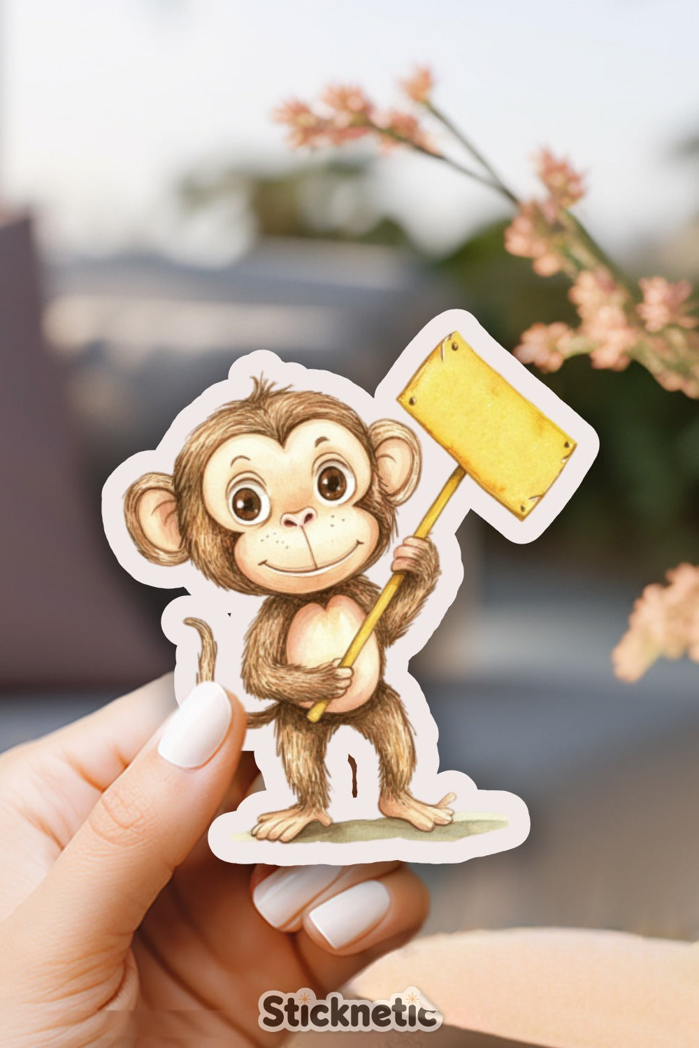 Cute Monkey Holding Sign Sticker product type