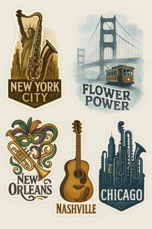 Vintage Style City Travel Posters, New York, Nashville, New Orleans, Chicago, Unique Wall Art Decor