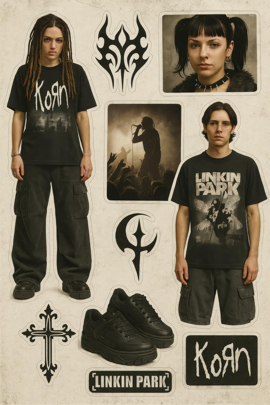 Vintage Band T-Shirt Poster, Korn and Linkin Park Concert Memorabilia, Music Fan Wall Art, Gift for Rock Music Lovers