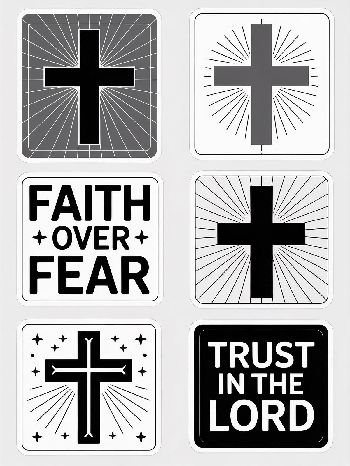 Christian Cross Decals Variety Pack, Faith Over Fear, Trust in the Lord Stickers, Religious Symbols for Car and Home Decor