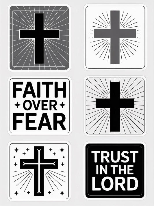 Christian Cross Decals Variety Pack, Faith Over Fear, Trust in the Lord Stickers, Religious Symbols for Car and Home Decor