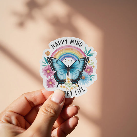 Happy Mind Happy Life Colorful Butterfly Sticker product
