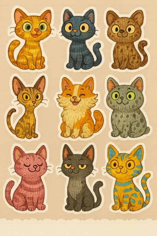 Cute Cat Stickers, Variety Pack, Cartoon Kitty Decals, Colorful Cat Designs, Animal Themes, Gift for Cat Lovers, Kids Craft Essentials