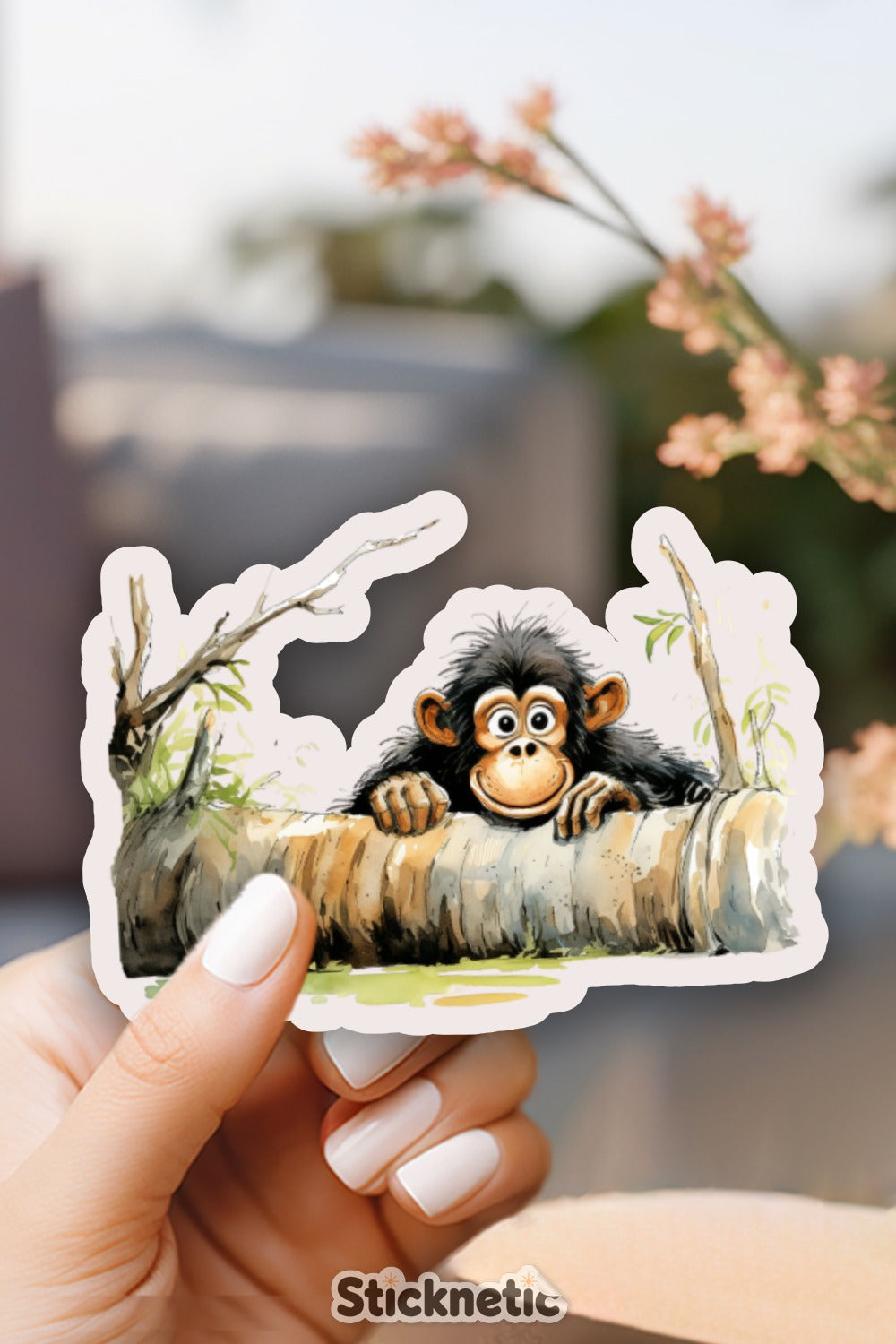 Curious Monkey Peeking Over Tree Branch Sticker product
