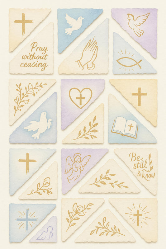 Christian Watercolor Prayer Cards Set, Religious Spiritual Stationery, Dove Cross Angel Motifs