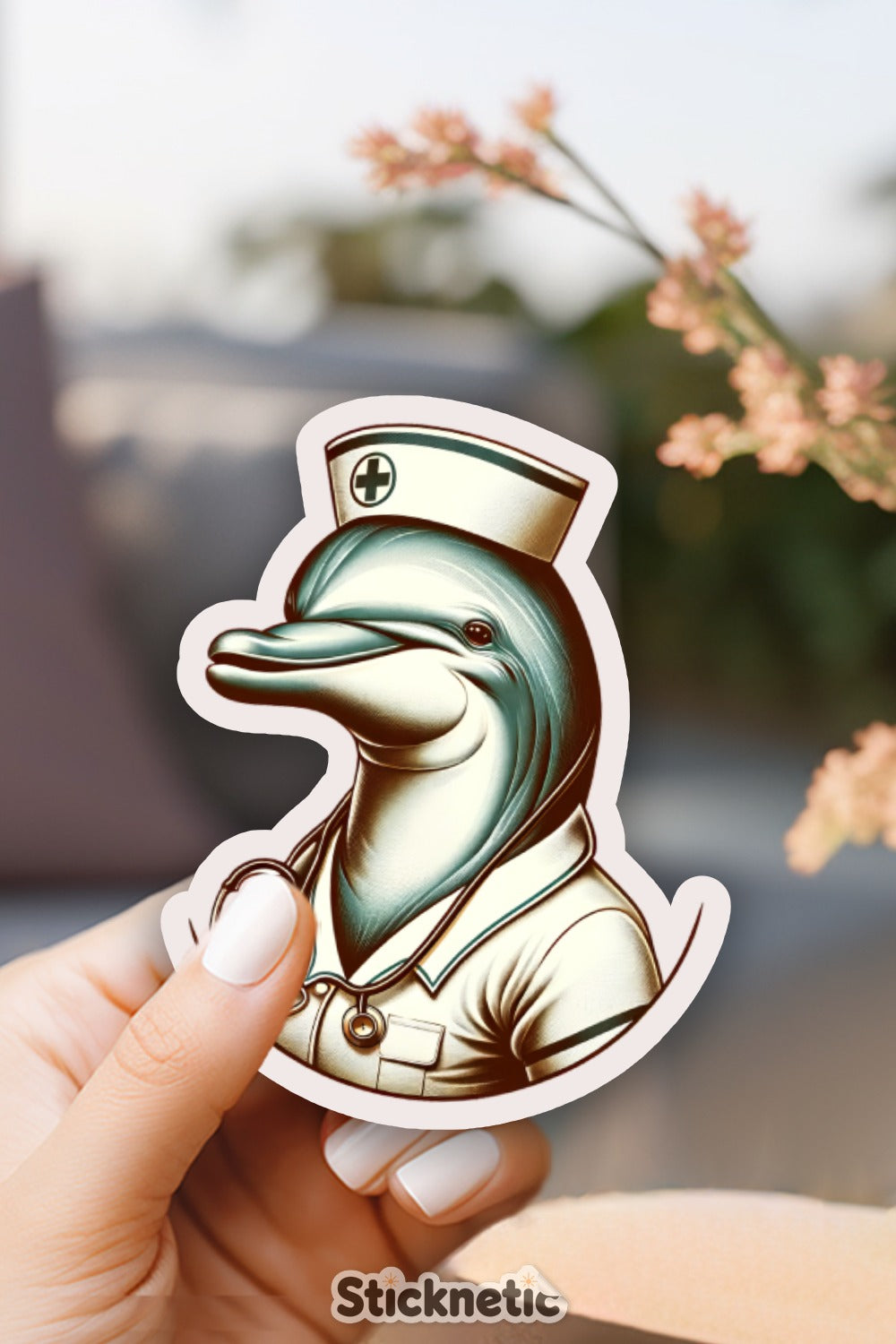 Nurse Dolphin Vinyl Sticker, Cute Medical Professional Ocean Animal Decal, Waterproof and Durable, Perfect for Laptops and Water Bottles