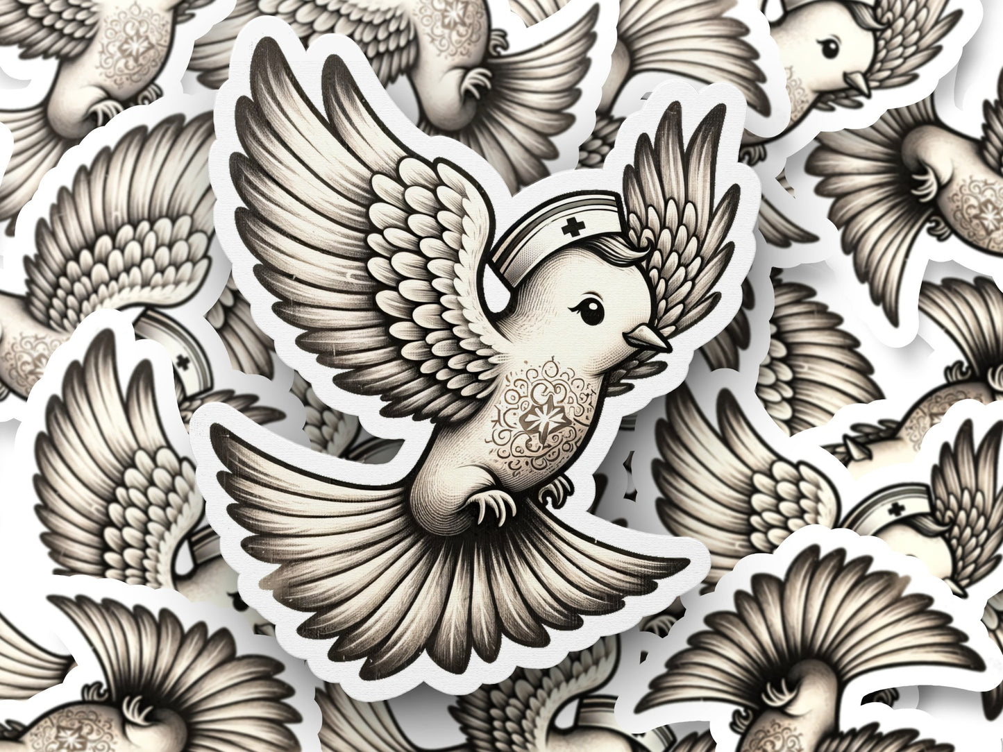 Vintage Style Nurse Dove Stickers, Healthcare Professional Appreciation, Decorative Bird Decals, Elegant Nursing Gifts