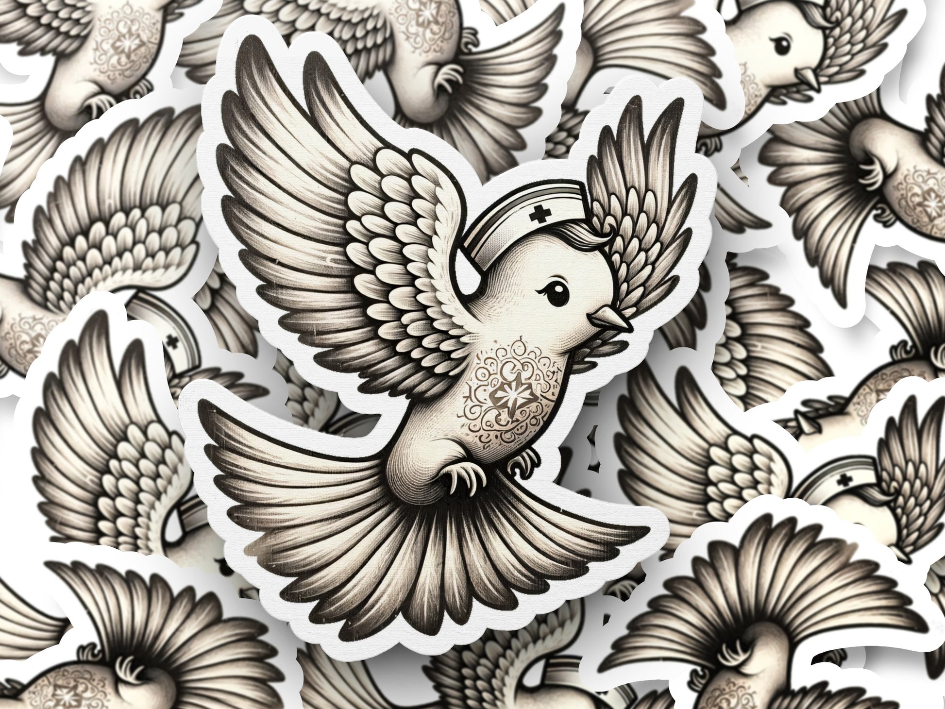 Vintage Style Nurse Dove Stickers, Healthcare Professional Appreciation, Decorative Bird Decals, Elegant Nursing Gifts