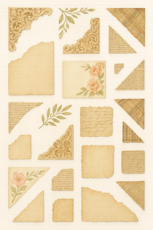 Vintage Paper Ephemera Pack, Floral and Plaid Designs, Scrapbooking Supplies, Mixed Media Collage Kit, Craft Paper Set