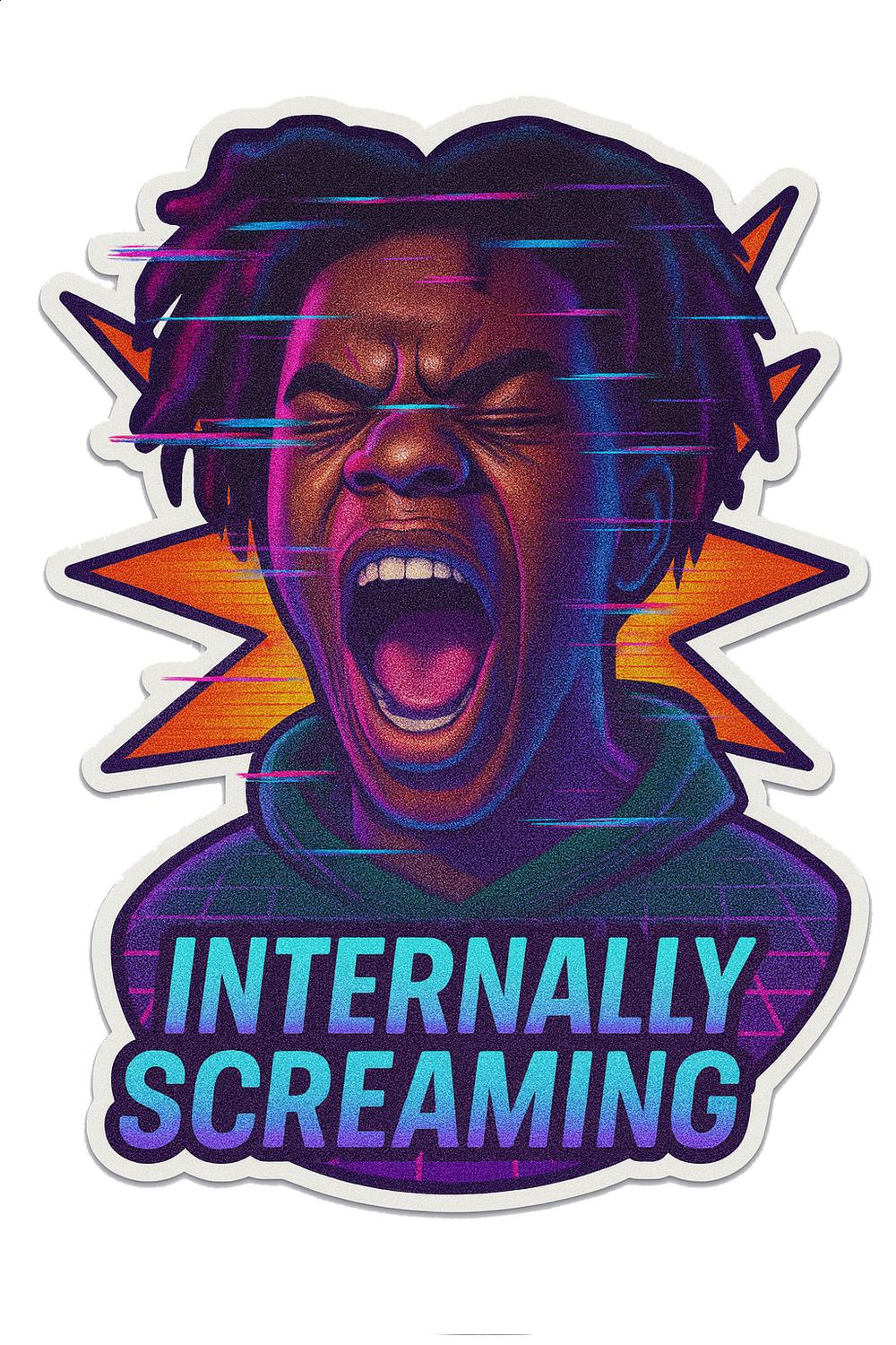 Internally Screaming Sticker, Colorful Cartoon Yelling Boy, Vibrant Laptop Decal, Mood Expression, Durable Vinyl Sticker, Unique Art Gift