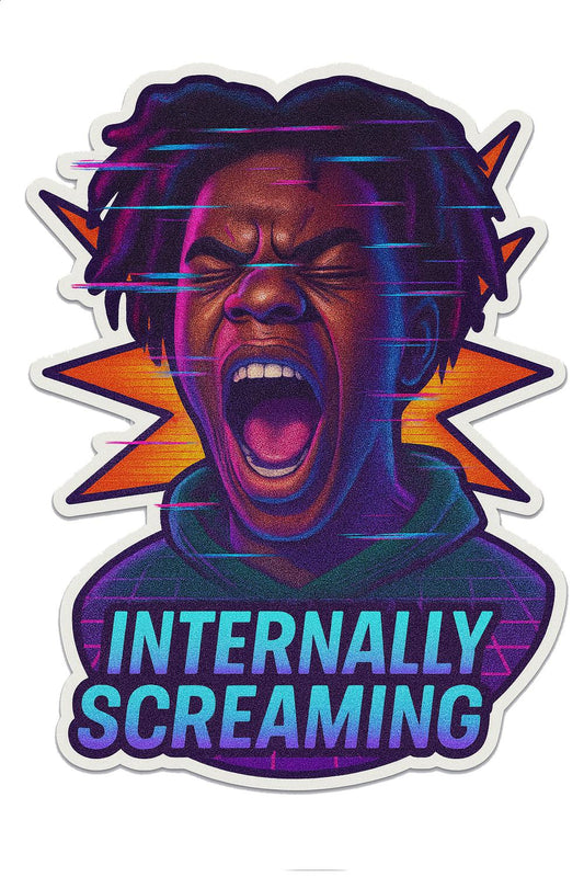 Internally Screaming Sticker, Colorful Cartoon Yelling Boy, Vibrant Laptop Decal, Mood Expression, Durable Vinyl Sticker, Unique Art Gift