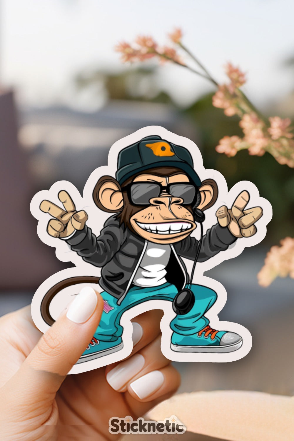 Cool Cartoon Monkey with Black Jacket Sticker product