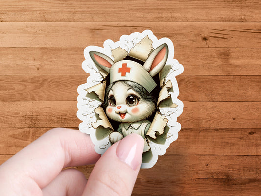 Nurse Bunny Sticker, Cute Rabbit Nurse Vinyl Decal, Medical Theme Waterproof Sticker for Laptops and Notebooks