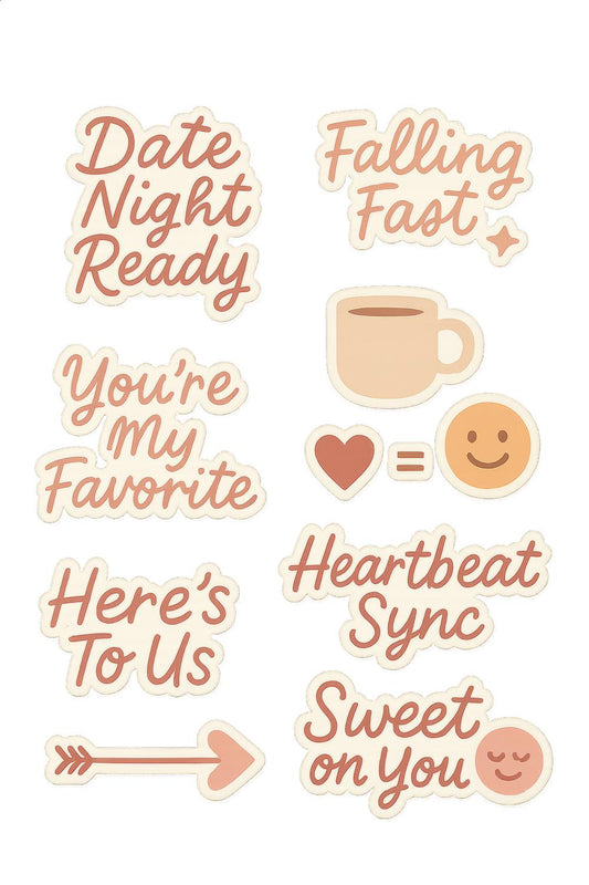 Romantic Sticker Pack, Date Night, Falling Fast, Sweet On You, Heartbeat Sync, Love Quotes Stickers