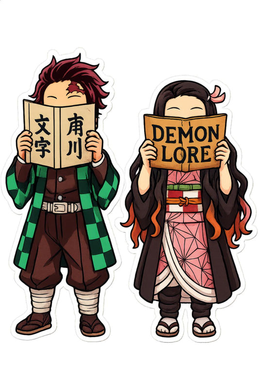 Anime Character Stickers, Demon Lore and Kanji Book, Colorful Manga Decals, Collector's Gifts, Set of 2