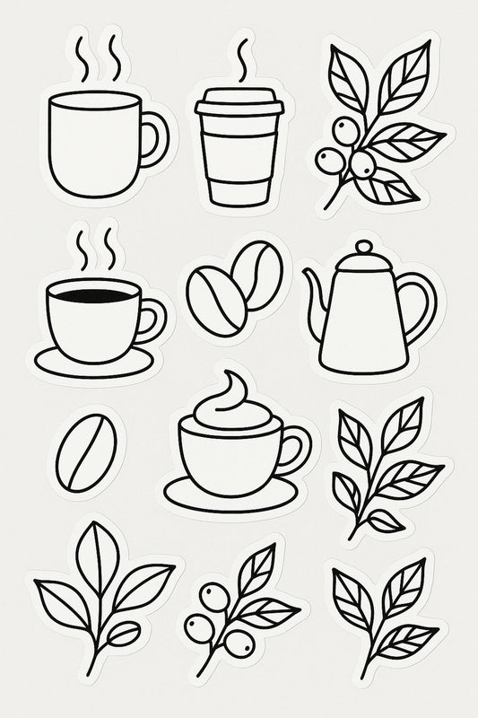 Coffee and Tea Vector Art, Printable Wall Decor, Modern Kitchen Illustrations, Coffee Cup and Teapot Designs, Digital Download