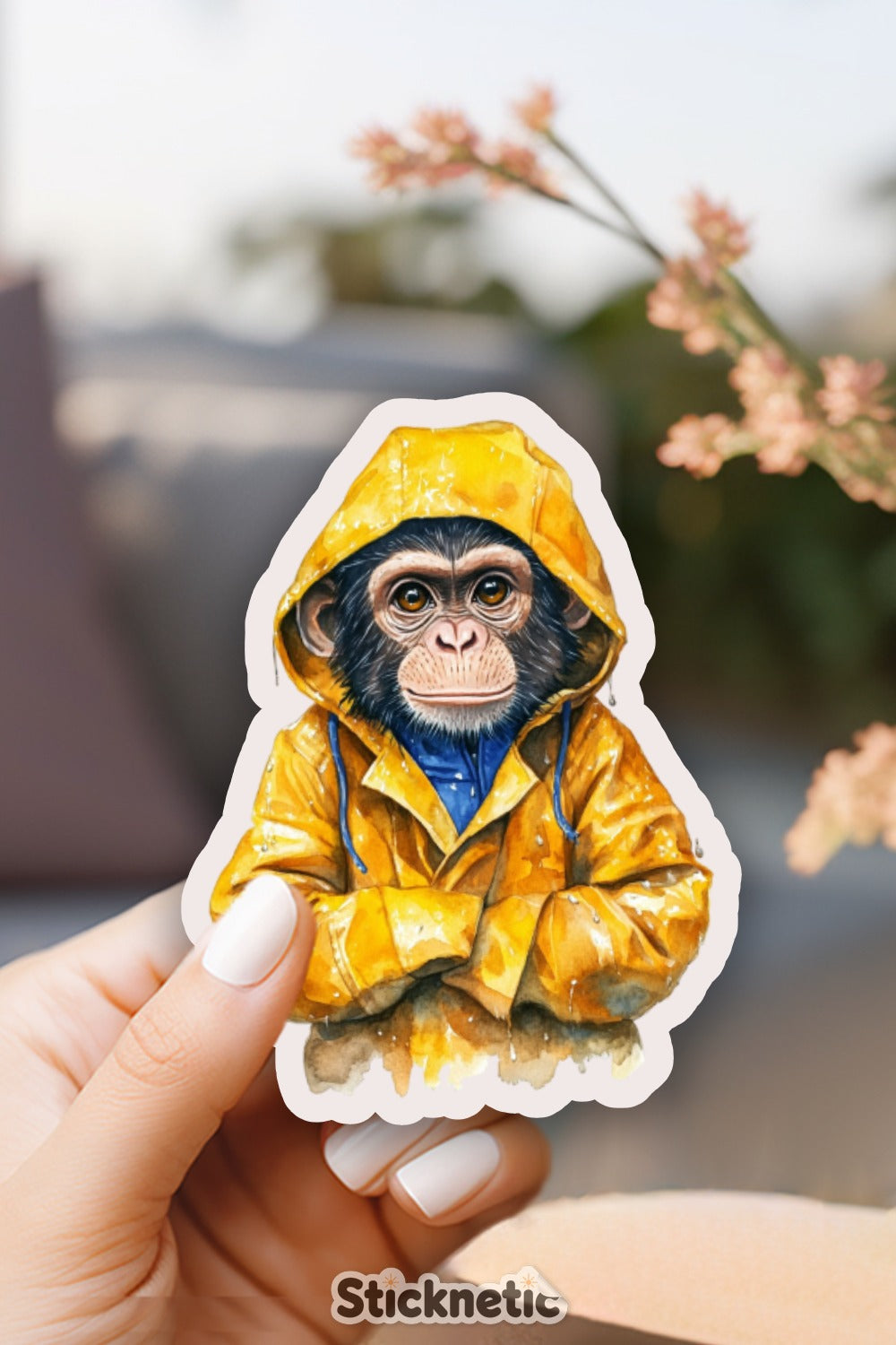 Cute Monkey in Raincoat Sticker Perfect Gift product