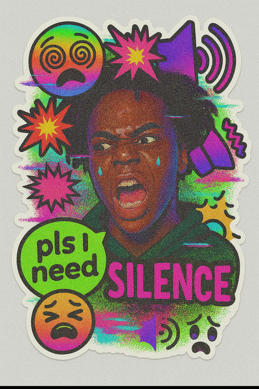 Colorful Expressive Silence Sticker, Cartoon Yelling, Noise Overload, Bright Emotional Decal, Unique Artistic Graphic, Vibrant Vibrant