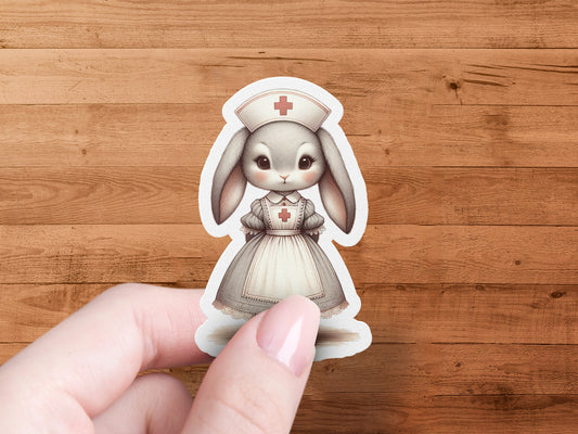 Cute Nurse Bunny Sticker, Vinyl Kawaii Rabbit Healthcare Worker Decal, Adorable Nursing Gift Idea, Durable Waterproof Sticker for Laptop