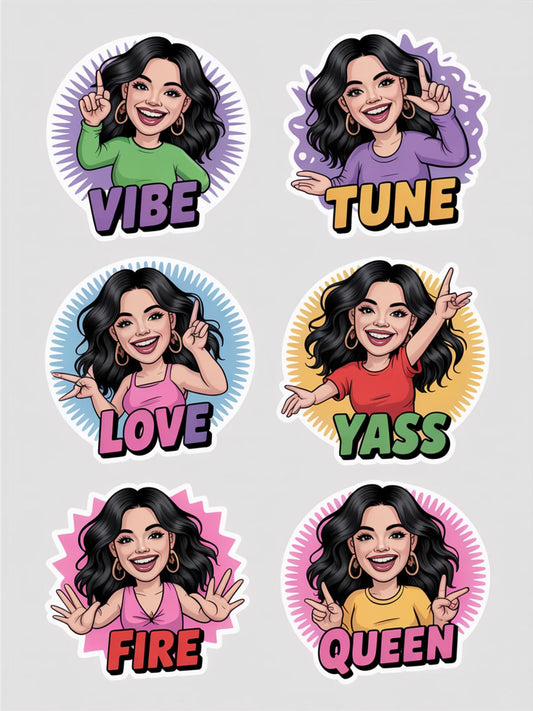Cartoon Girl Stickers Set, Cute Female Character Emotions, Vibe, Tune, Love, Yass, Fire, Queen Decals