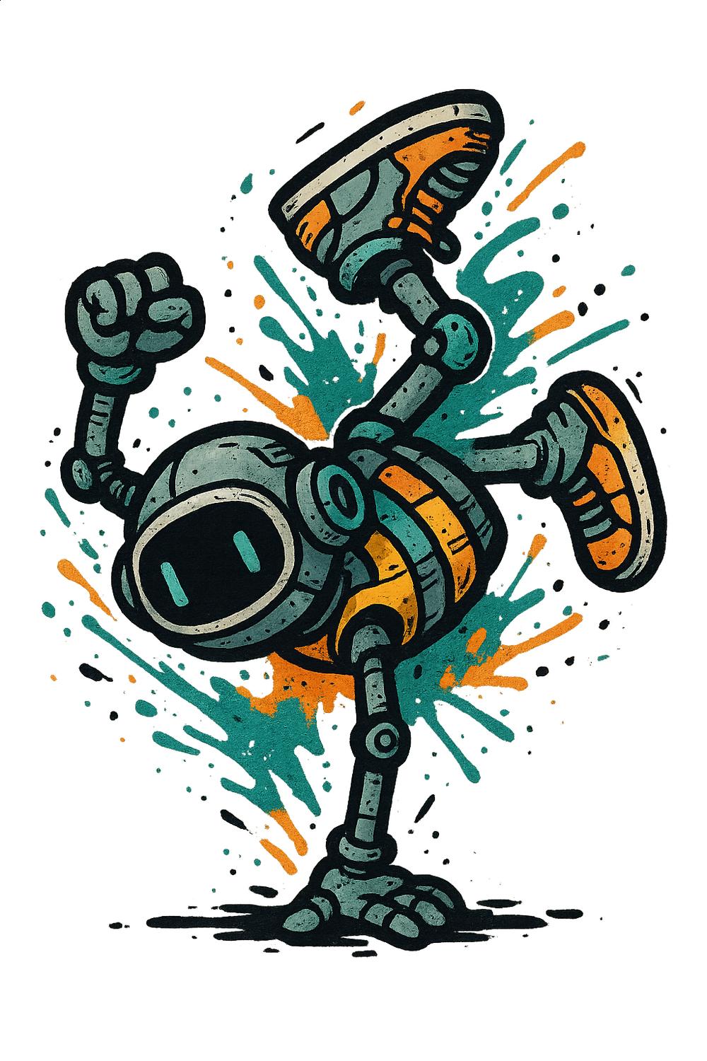 Colorful Retro Robot Art Print, Vintage Style Mechanical Robot Illustration, Wall Decor, Kids Room Artwork