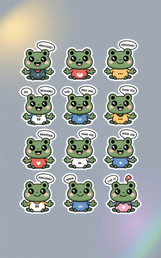 Cute Frog Stickers Set, Kawaii Froggy Thank You Decals, Adorable Animal Labels, Fun Stationery Accessories for Kids and Adults